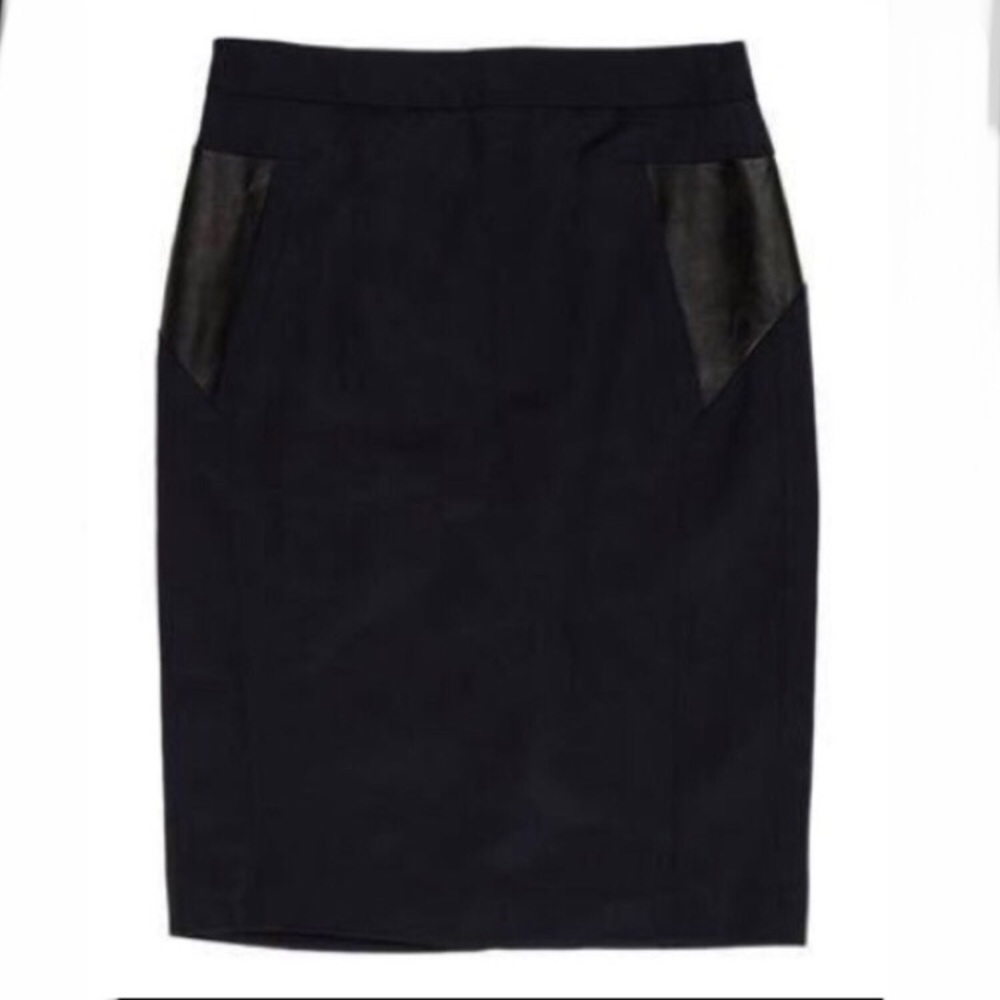 The Kooples Wool & Leather Pencil Skirt Navy / Black